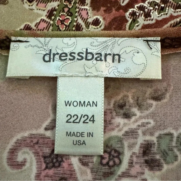 Dressbarn 22 24 2X Shirt Top Green Red Paisley 3/4 Sleeve Scoop Neck Embellished - Picture 5 of 7